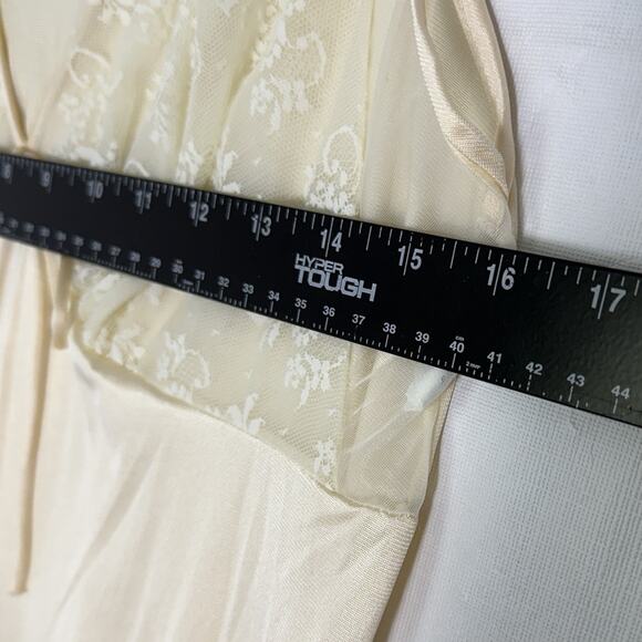 Vtg Ivory Nylon Lace Maxi Slip Dress Gown Sz M Nightgown Glam Bridal Romantic - Picture 6 of 12
